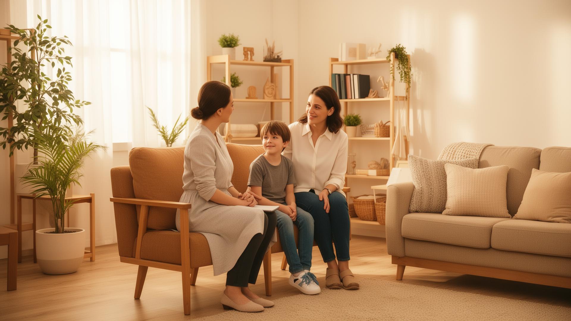 Family therapy session in a warm, welcoming environment
